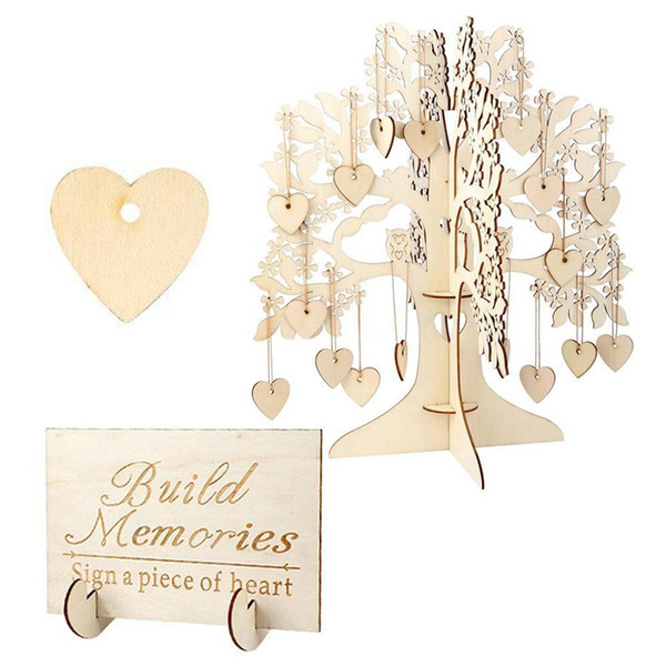 Wooden Hearts Pendant Drop Guest Book Tree Wedding Guest Book Tree 3D Wooden Guest Sign Book Rustic Wedding Party Decorations