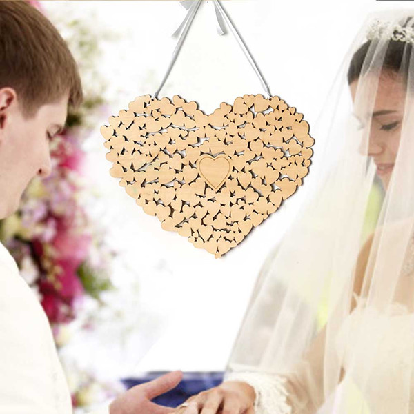 Wedding Guestbook Rustic Unique Heart Shape Wooden Customer Sign Book Message Board for Festival Birthday Wedding Party