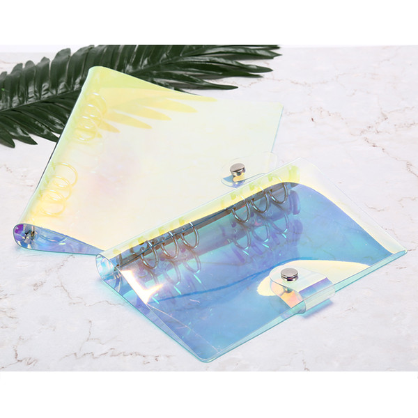 1pc Pvc Multifunctional Hand Book Travel Transparent Laser Binder Rainbow Bright Hand Account Clip Shell A5 A6