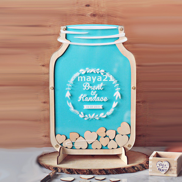 Personalized Wedding Guest Book Unique Top Drop Heart Pieces Sign Wood Heart Mason Jar Guest Book Custom Wedding Guestbooks