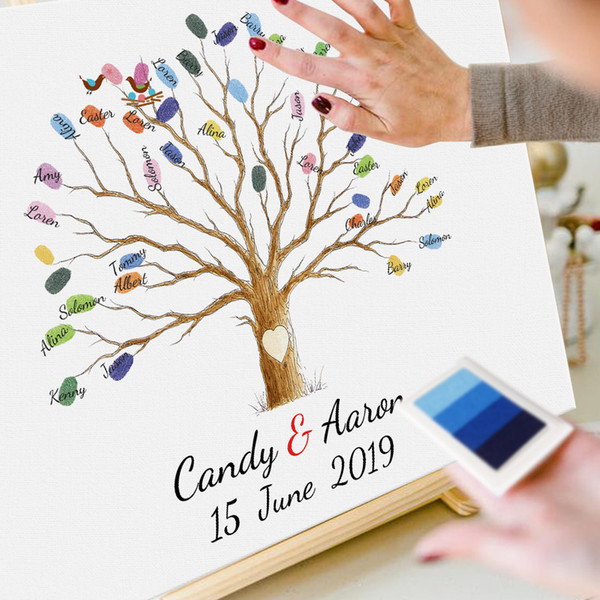 (No Frame)Custom Name Date Fingerprint tree Canvas Signature Guest Book For Wedding Decoration Communion Souvenir 2019 New