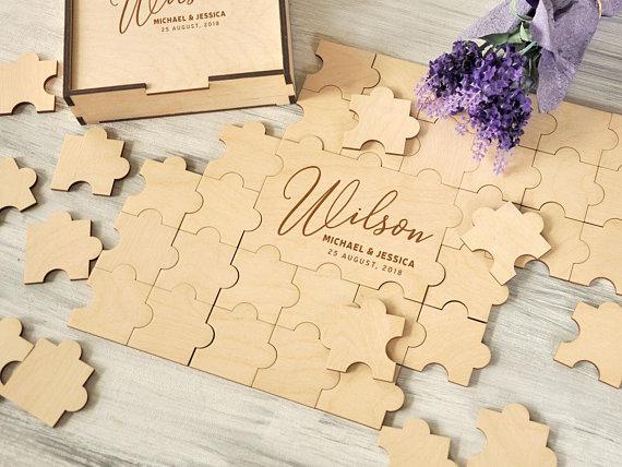 customize rustic wood jigsaw puzzles wedding guest books Alternative signature guestbooks with sign board unique gifts