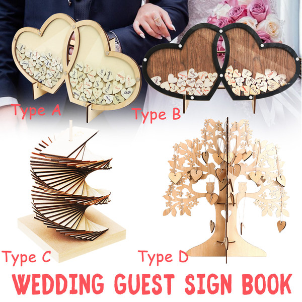 Wedding Guest Book Personalized Tree Visit Signature Sign Book Wooden Hearts Rustic Ornaments for Wedding Party Decor Supplies