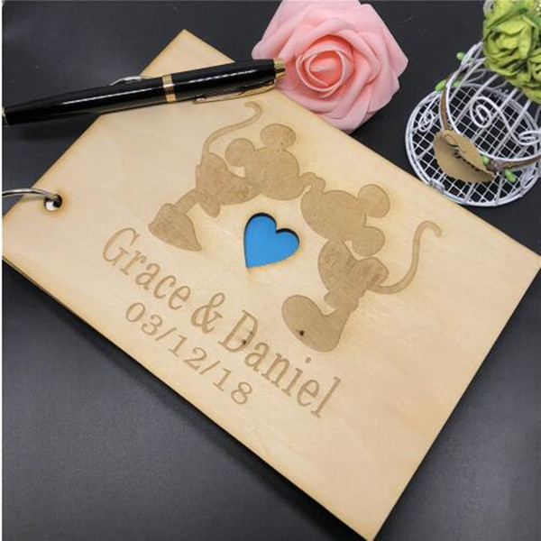 Custom Wood Carton Guest Book Wedding Photo Album Gift Personalised Wedding Date Bride & Groom Wooden Kraft Guest Book