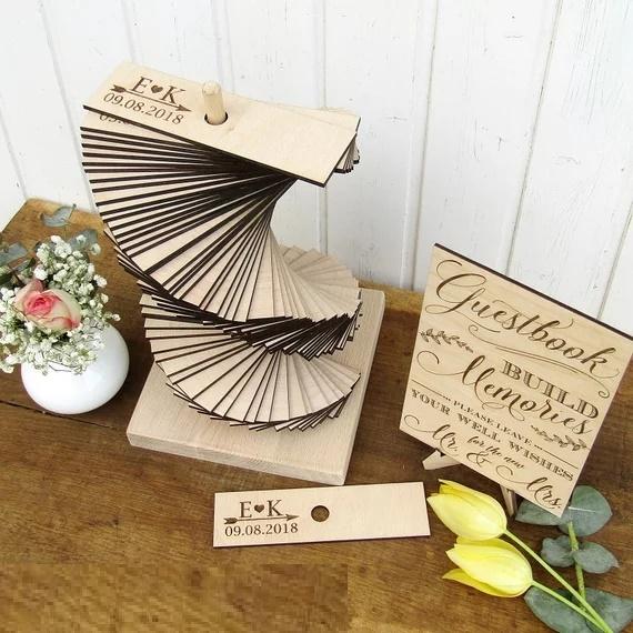 personalize Heart Arrow Wedding Guest Book Tower, Custom 3D Wood Wedding Guestbook Alternative, Build Memories Guestbook