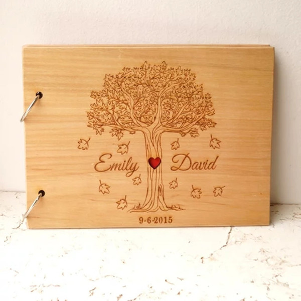 Personalized Wooden Wedding Guest Book, Customized Wedding Signature Book, Rustic Wooden Engraved Guestbook Supplies