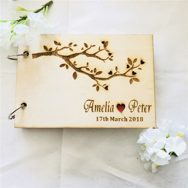 Personalised Wooden Guest Book Romantic Photo Album Wedding Album Tree Book Rustic Guest Book Elegant Wedding Guestbook
