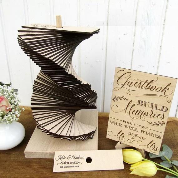custom save the date Vineyard Wedding Guest Book Tower, Custom 3D Wood Wedding Guestbook Alternative, Build Memories Guestbook