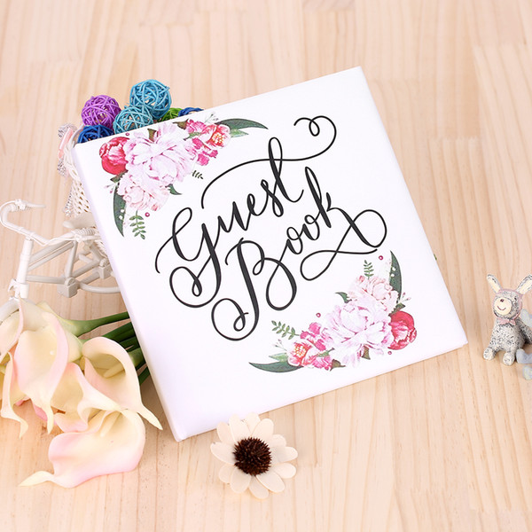 72-Pages White Floral Satin Cover Wedding Guest Book Hardcover Double-Sided Wedding Guestbook for Recording Guests' Names