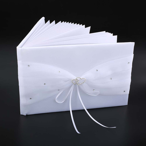 European Style Double Heart Diamante Embellished Satin Wedding Signature Guestbook Pen and Stand For Party Wedding accessories