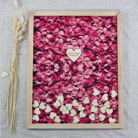 Customized Hearts Wedding Guest Book,Rustic Wood Wedding Memory Book, Personalized Wedding Guest Book Drop Box
