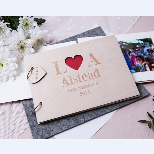 Personalized Mr and Mrs Initials Wedding Guest Book Wooden Wedding Signature Book Customized Wooden Wedding Gift