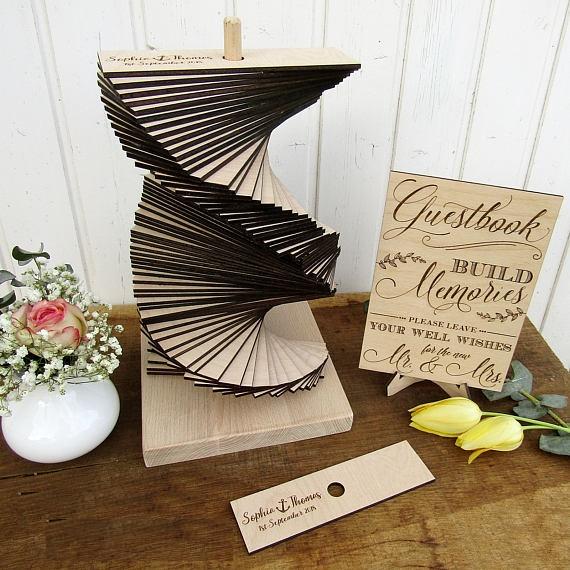 personalize 3D anchnor Rustic Wedding Guest Book Tower, Custom Wood Guest Book Alternative, Build Memories Guestbook