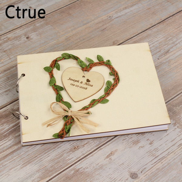 Custom Engraved Wedding Guest Book Personalized Name Burlap Rope Leave Heart Guestbook Engraved RAFFIA Wooden Wedding Guest Book