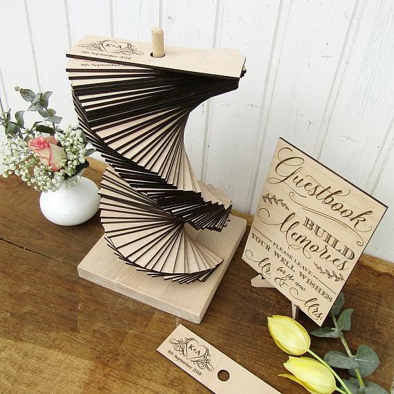 personalize 3D engraved Rustic Wedding Guest Book Tower, Customize Wood Guest Book Alternative, Build Memories Guestbook
