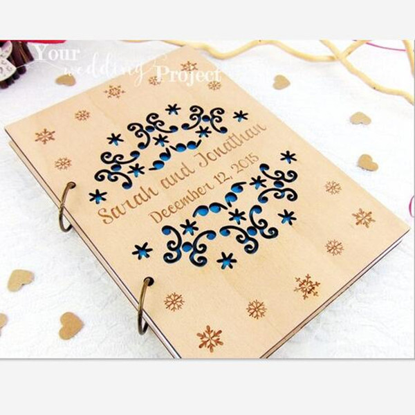 Personalized Winter Theme Wedding Guest Book, Snowflake with Name and Date Guestbook, Custom Wooden Wedding Guestbook Album