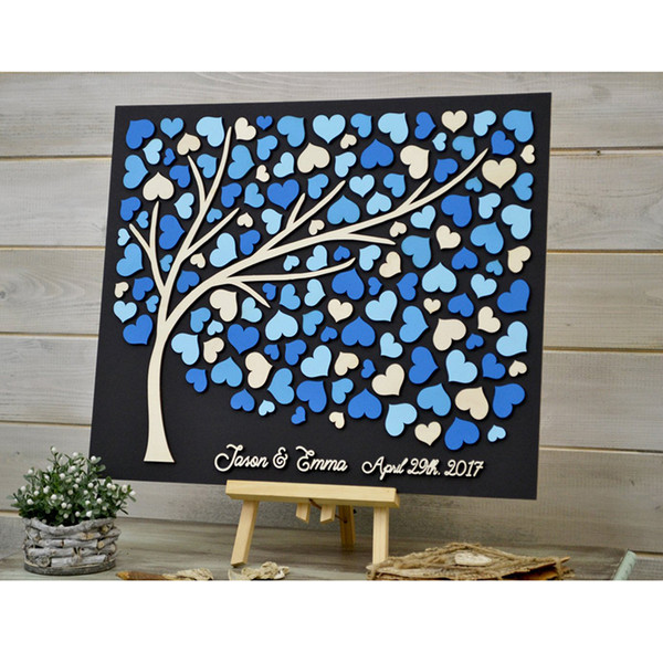Custom Colors 3D Wedding Guest Book Alternative Tree, Rustic Wedding Wood Hearts Guest Book ,Tree Of Life Guestbooks Ideas