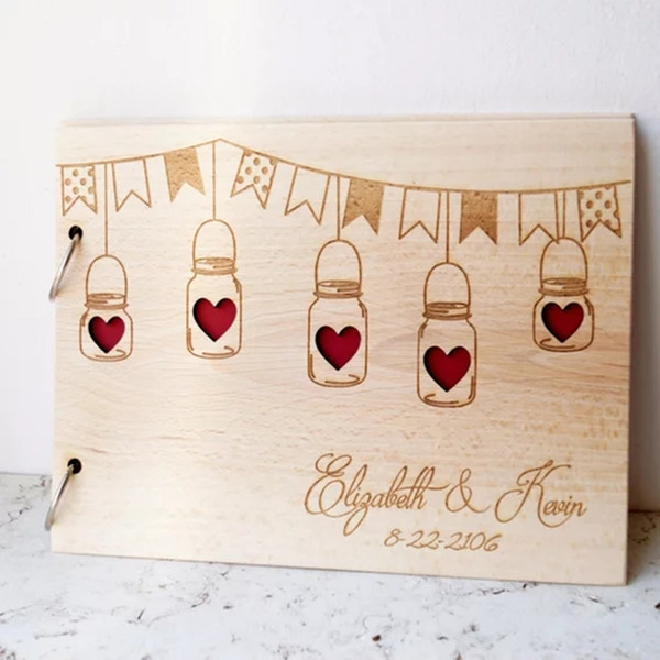 New Mason jar Design Wedding Guestbook Personalized Custom Name and Date Guestbook, Wooden Handmade Wedding Signature Book
