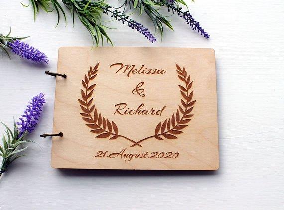 Personalised Wooden Wedding Guest Book Photo Album Alternative Book,Custom Scrap Book,Gift for Couple,Vintage Rustic Guestbook