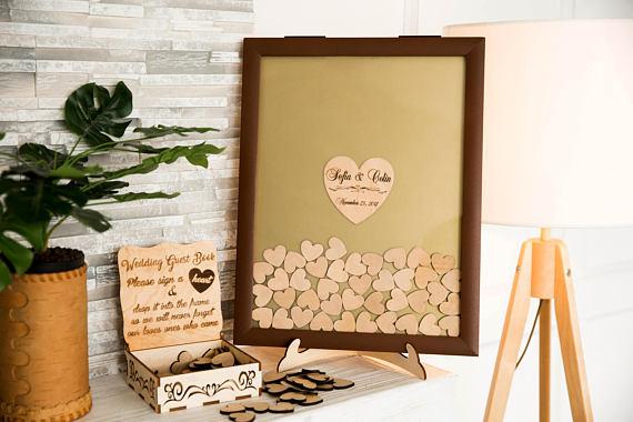 personalised brown Rustic wooden wedding engraved Alternative guestbooks frame memory drop box signature guest books