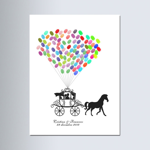 Wedding Carriage Fingerprint Guestbook, Thumbprint Wedding Guest Book Canvas Poster, Wedding Gifts, livre d'or de mariage