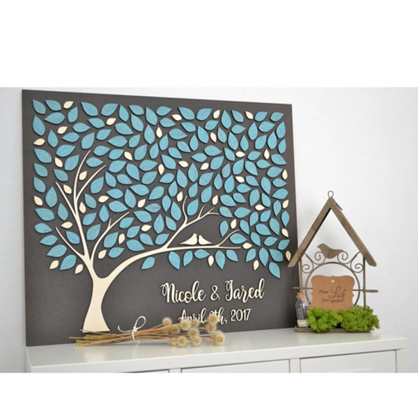 Custom 3D Wedding Guest Book Alternative Wood, Personalized Couple Names Date Guest Book, Tree Guest Book, Love Birds Guestbooks