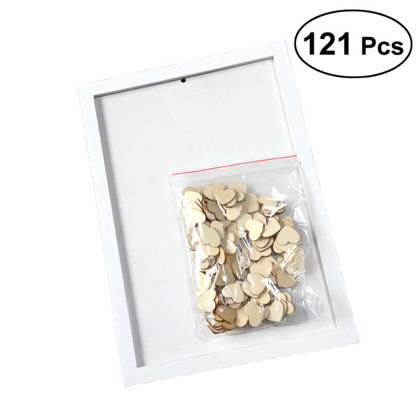 121 Pcs Wood Chips Wood Chips Photo Frame Heart Shape Wedding Decor Birthday Event Sign In Chips For Party Wedding DIY Crafts