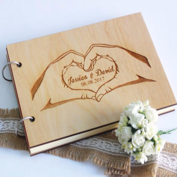 Personalized Name Wedding Guest Book Bride and Groom Wood Guest Book Rustic Engraved Wooden Gifts Book