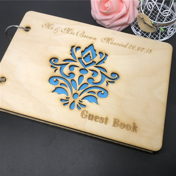 Custom Wood Guest Book Rustic Wedding Photo Album Gift Personalised Bride & Groom Wooden Kraft Signature Guest Book