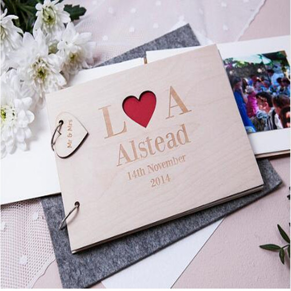 Custom Initia&Date Wedding Guest Book Wood Rustic Wedding Guest Book Album Bridal Shower Engagement Anniversary - Love Heart