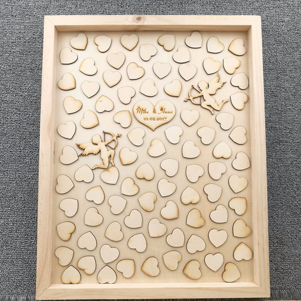 Wooden Wedding Guest Signature Book Customized Cupid Wedding Guest Book Wedding Gift Personalized Drop Top Box with Small Hearts