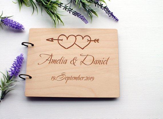 Wedding Guest Book Alternative With Cupid's Arrow,Wedding Gift Rustic Engraved Guestbook Custom Advice Book Photo Album