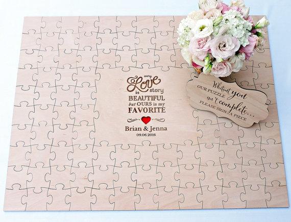 personalize names date wood Mason Jar Wedding Guest Book Puzzle, Wood Puzzle Guest Book, Custom Wedding Guest Book Puzzles gift