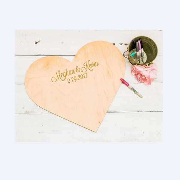 Personalized Wedding Guest Book Custom Wooden Heart Guestbook Unique Engraved Heart Shape Signature Guest Book