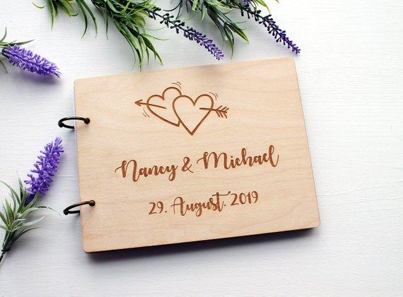 Personalised Heart Arrow Wedding Guest Book Rustic Wooden Custom Wedding Guestbook Advice Book Photo Album,Wedding Gift