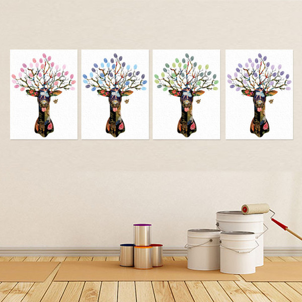 Christmas elk Fingerprint draw canvas fingerprint tree sign in guest signature books Wedding GuestBook