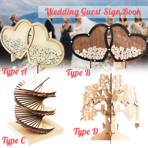 Wedding Guest Book Tree Wooden Hearts Rustic Visit Signature Sign Book Ornaments for Wedding Party Craft Decoration Supplies