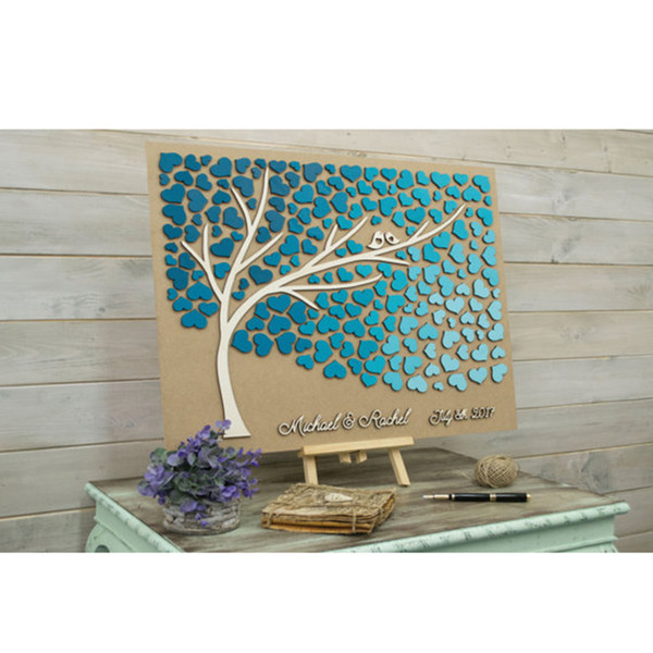 Custom Colors Wedding Guest Book 3D Alternative Tree Wood Hearts,Personalized Guest Book Wood,Unique Guestbook Gift Ideas