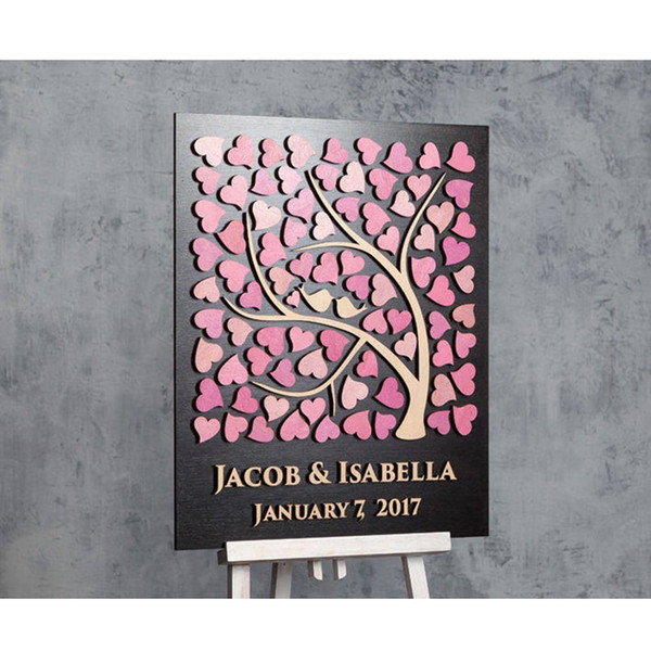 Custom 3D Wedding Guest Book,Personalized Tree Guestbook Alternative Wood,Unique Pink Guestbooks Ideas,Tree Of Life Guestbook