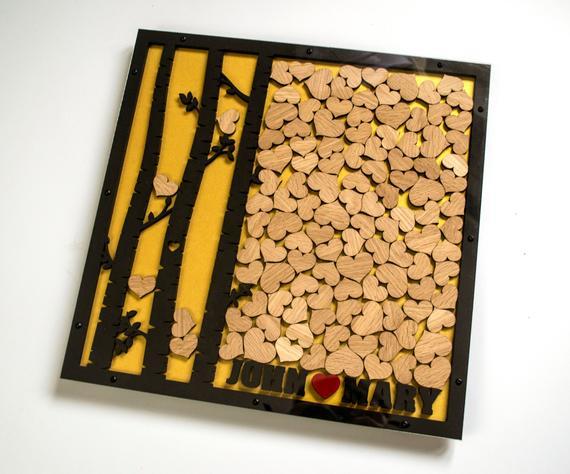 Rustic Wooden Wedding 3D tree Guest Book, Gold with black tree Drop Box,square Drop box,Guest Book Alternative,tree Guest Book.