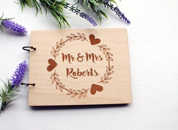 Modern Custom Engrave Wedding Guest Book Alternatives Wooden Mr Mrs Name Wedding Guest Book With Hearts Personalised Album Photo