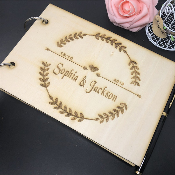 Personalized Wedding Guest book, Love Wedding Bride&Groom Present Wooden Signature Guest Books