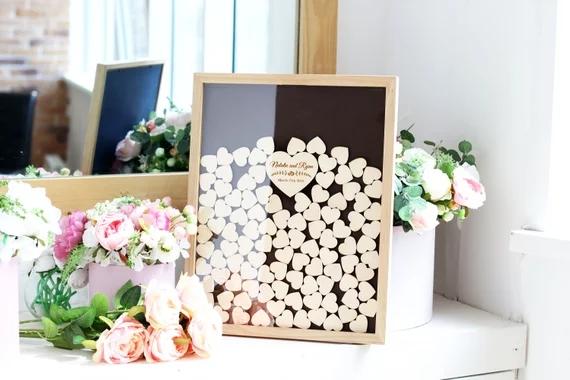 personalised wooden Rustic wooden wedding engraved Alternative guestbooks frames memory drop box top signature guest books