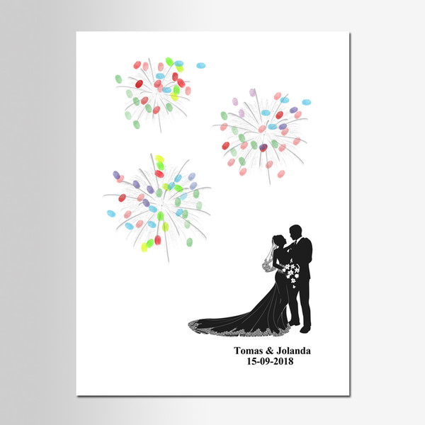 Free Custom Name Date Wedding Guest Book Canvas Painting Personalized Wedding Fingerprint Signature Book DIY gastenboek bruiloft