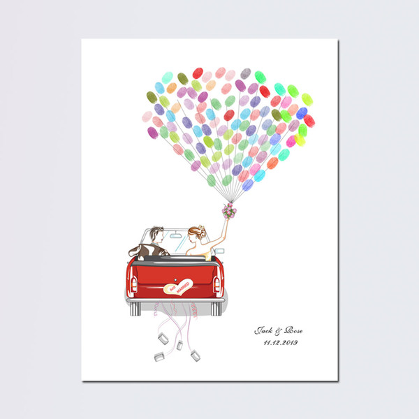 Free Custom Name Date Wedding Guest Book Wedding Car Canvas Print Fingerprint Guest Book DIY Personalized Wedding Gift For Guest
