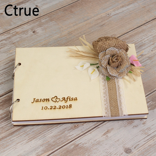 Customs Wedding guest book with initials, Rustic wedding guest book alternative Monogram Burlap Flower Custom names guest book