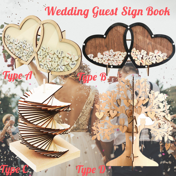 Personalized Wedding Guest Book Tree Wooden Hearts Rustic Memory Visit Signature Sign Book for Wedding Party Decor Ornaments