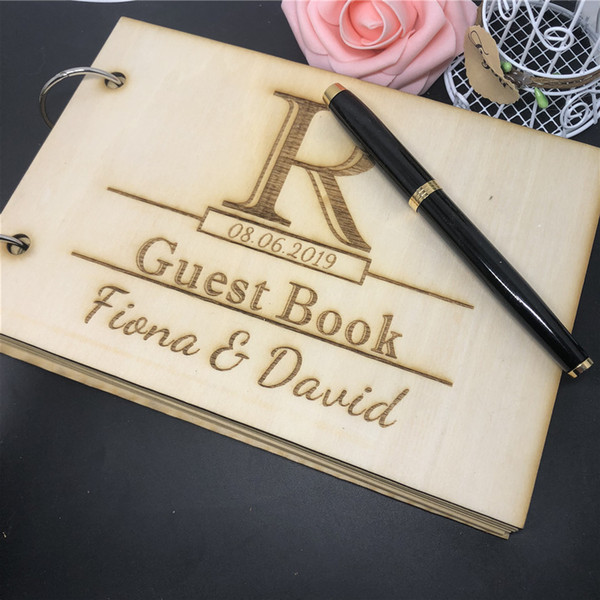 Wooden Guestbook Wedding Mr&Mrs Signature Book,Personalized Wooden Engraved Wedding Album