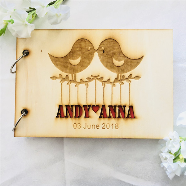 Personalized Unique Wedding Guest Book Love Birds , Wooden Wedding Bride&Groom Guestbooks