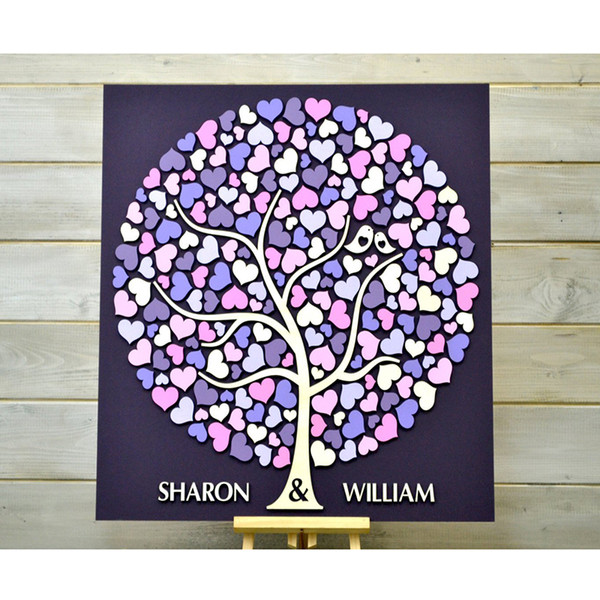 Custom 3D Custom Guest Book Alternative Tree Wood, Tree Of Life Guestbooks, Personalized Wedding Guest Book With Hearts Tree